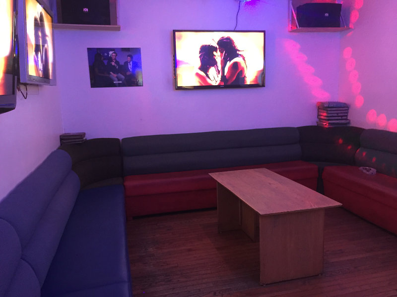 Large karaoke room party setup